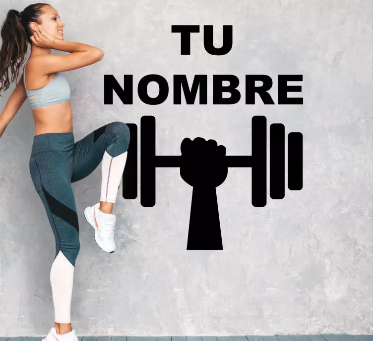 Vinilo Nombre de gimnasio personalizado con mancuerna - TenVinilo