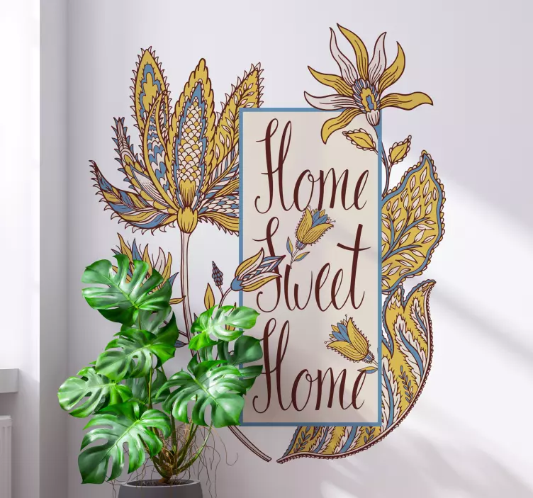 Vinilo frases hogar dulce hogar flores paisley  - TenVinilo