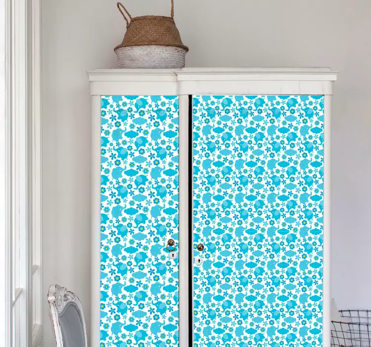 Vinilo infantil para muebles elefante y flores - TenVinilo
