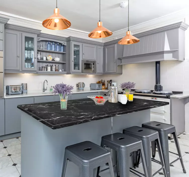 Vinilo con textura la encimera de mármol negro - TenVinilo