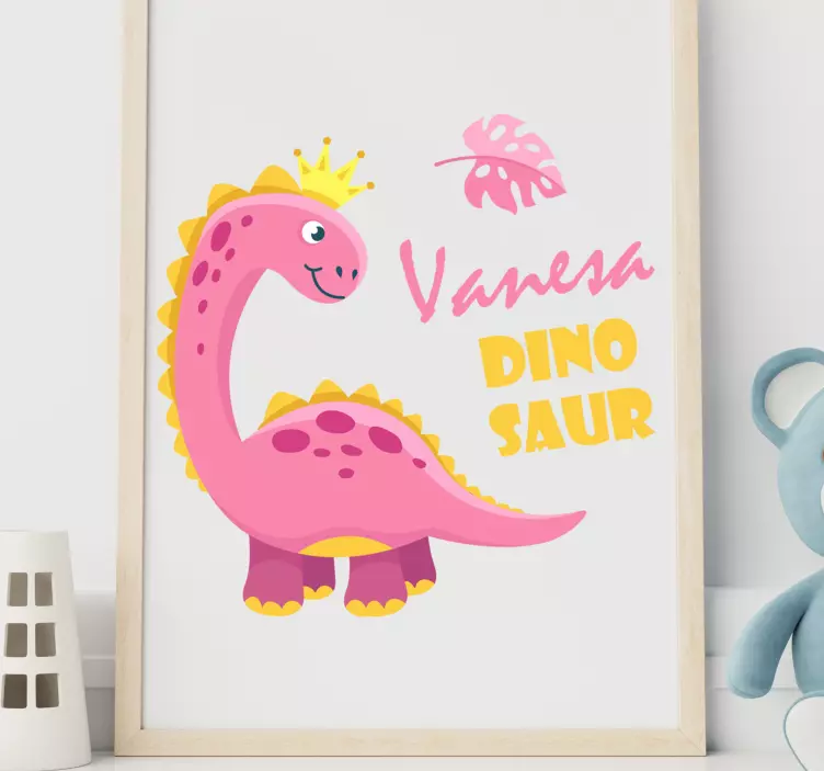 Vinilo dinosaurios infantil rosa con nombre - TenVinilo