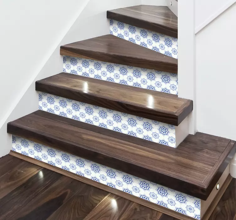 Vinilo para escaleras azulejos azul clásico - TenVinilo