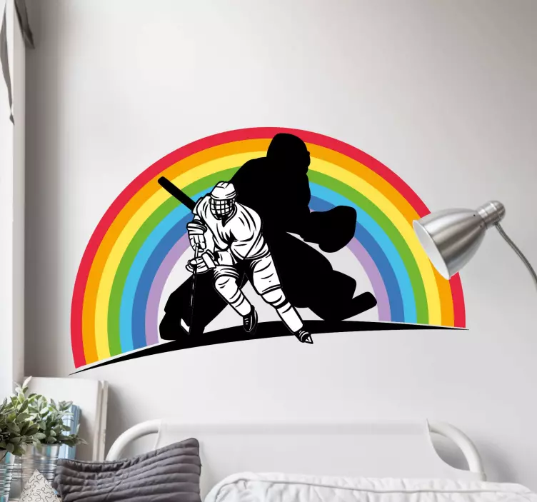 Vinilo juvenil jugador de hockey arcoíris - TenVinilo