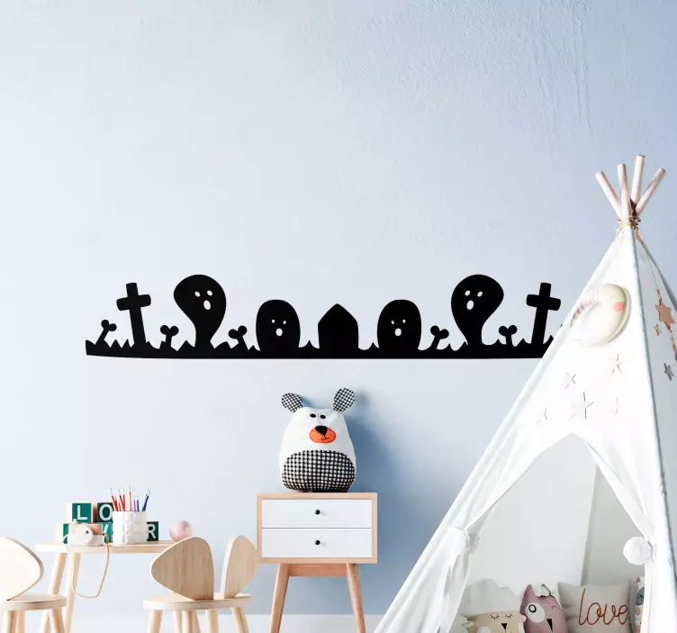 Pegatina Halloween silueta cementerio aterrador - TenVinilo