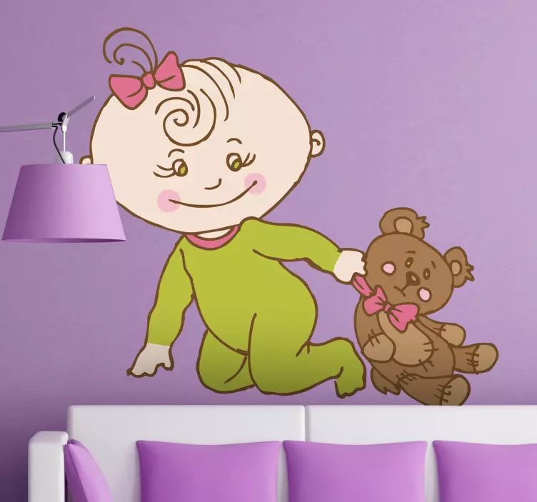 Vinilo infantil bebé con su peluche - TenVinilo
