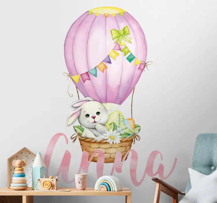 Vinilo infantil conejito blanco con nombre - TenVinilo