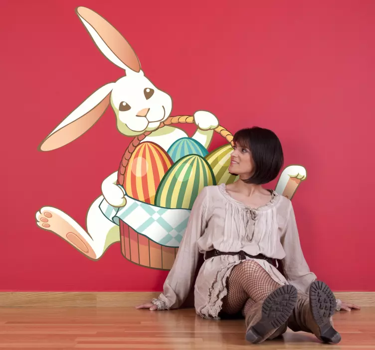 Vinilo infantil conejo pascua cesta - TenVinilo