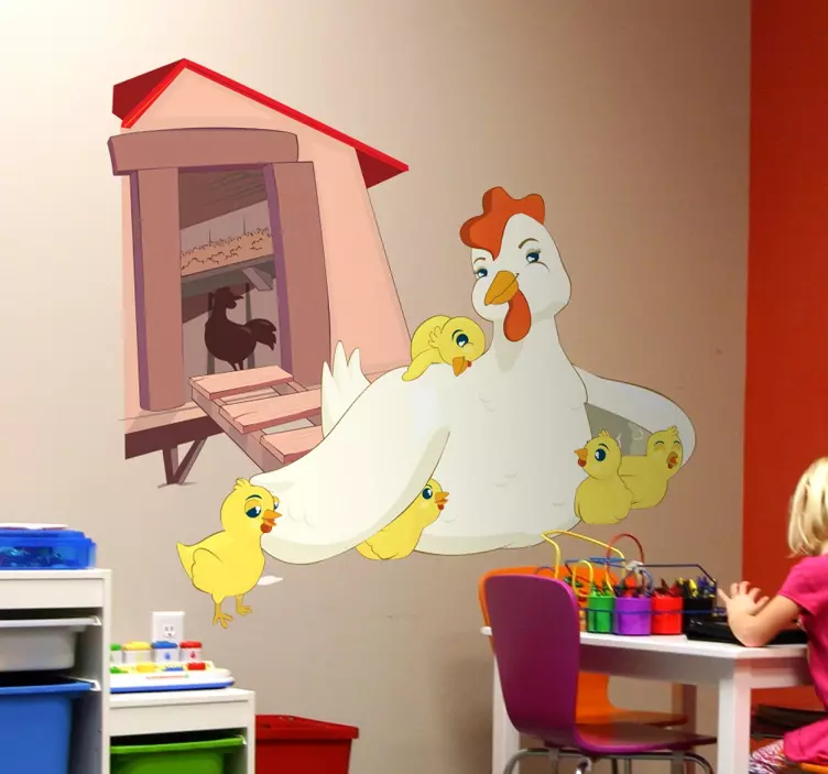 Vinilo infantil gallina y polluelos - TenVinilo