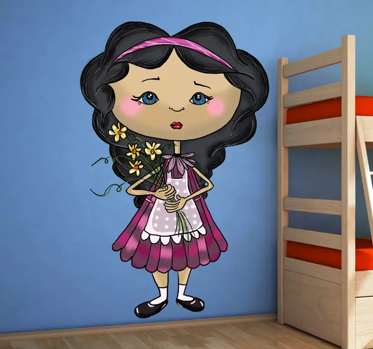 Vinilo infantil niña con ramo flores - TenVinilo