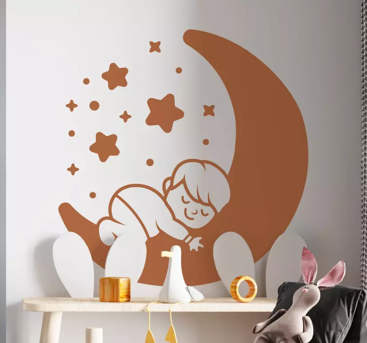 Vinilo infantil niño durmiendo en la luna - TenVinilo