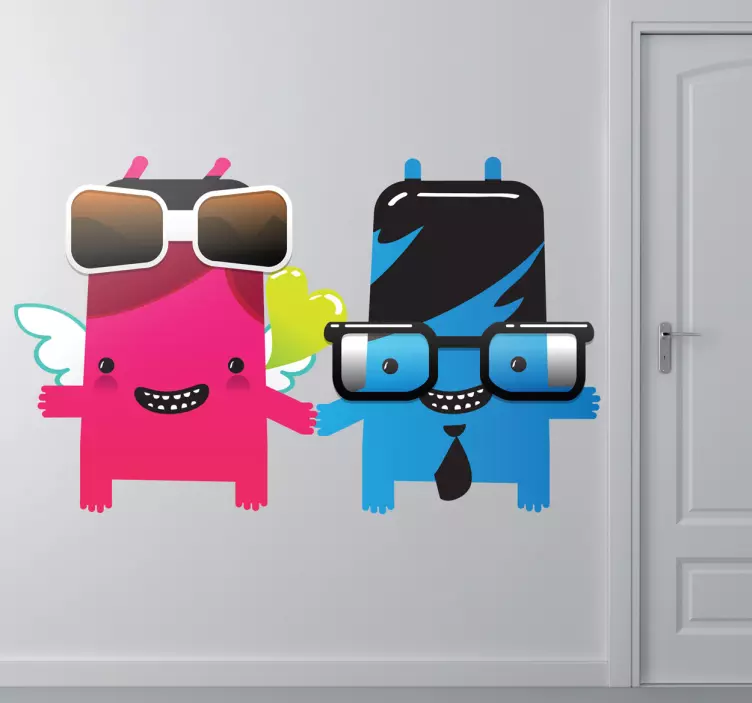 Vinilo infantil pareja monstruos nerds - TenVinilo