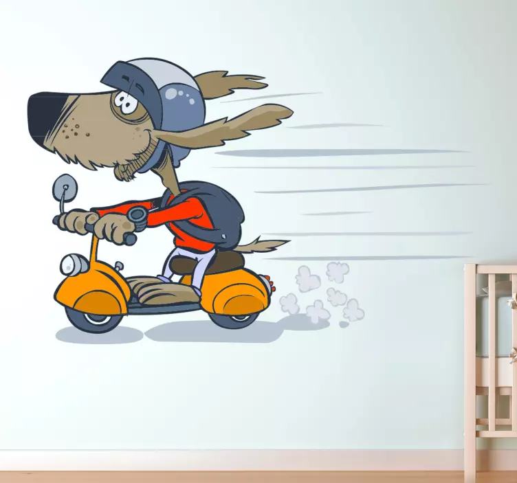 Vinilo infantil perro con scooter - TenVinilo