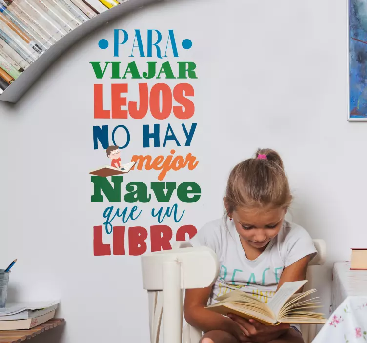 Vinilo frase infantil viajar lejos con libros - TenVinilo