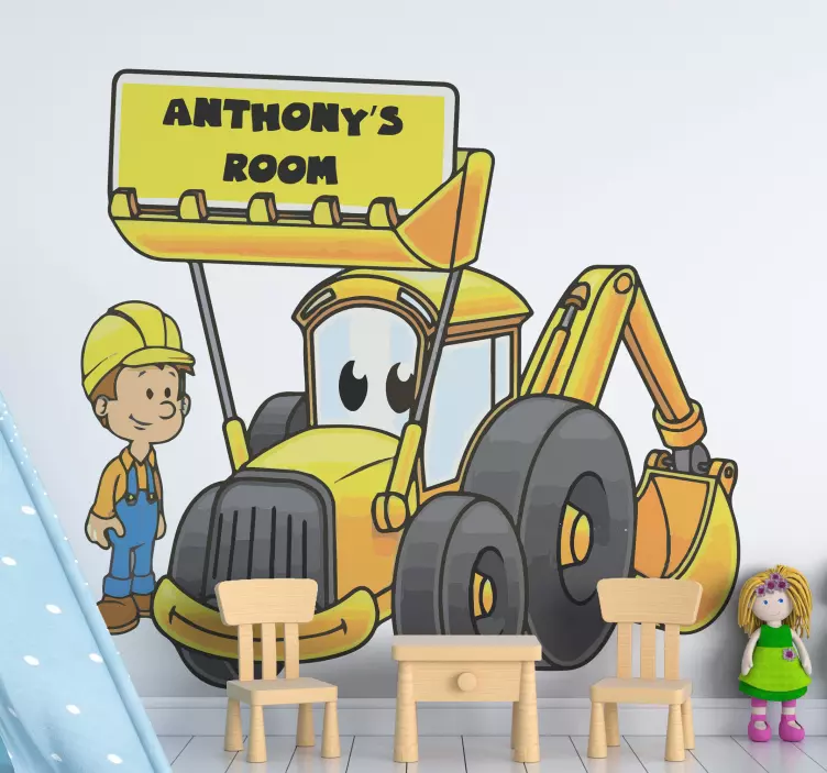 Pegatina juguete Tractor y hombre con nombre propio - TenVinilo