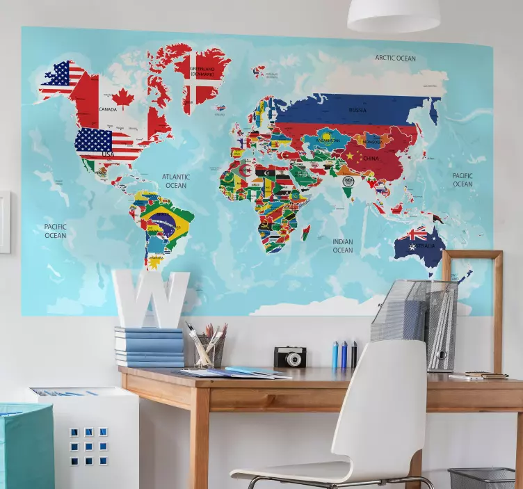 Vinilo mapamundi banderas del mundo y países - TenVinilo