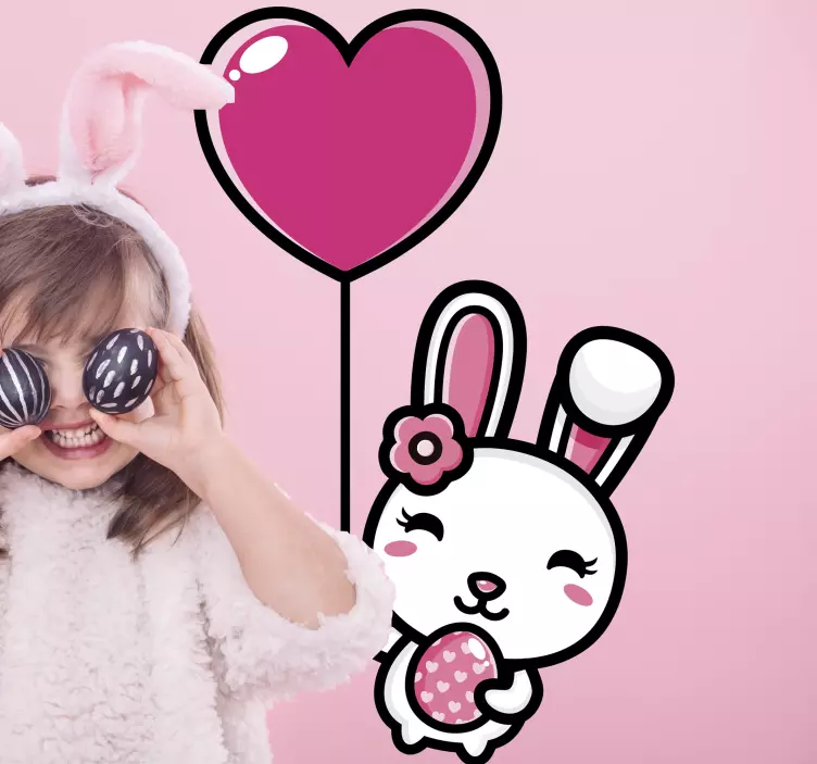 Vinilo mascota conejito feliz con globo - TenVinilo