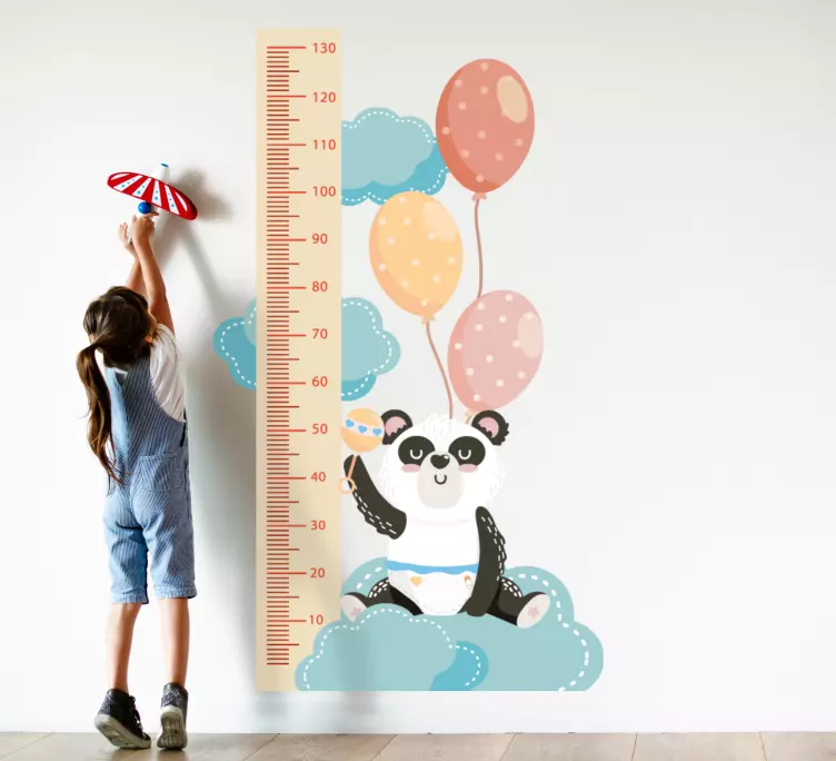 Vinilo medidor infantil Tabla de panda bebé con globos de aire - TenVinilo