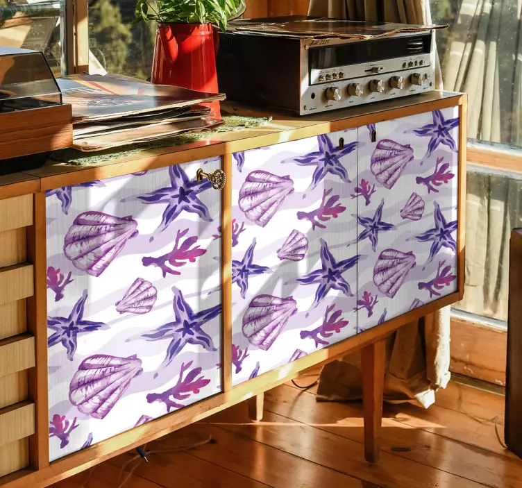 Vinilo para mueble Concha morada y estrella de mar - TenVinilo