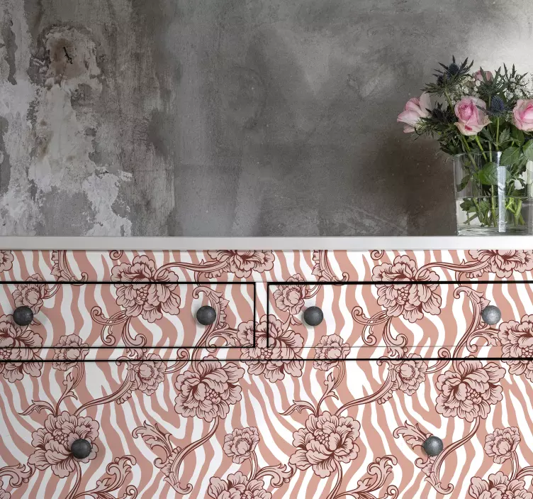 Vinilo para mueble Estampado de cebra y flores ornamentales - TenVinilo