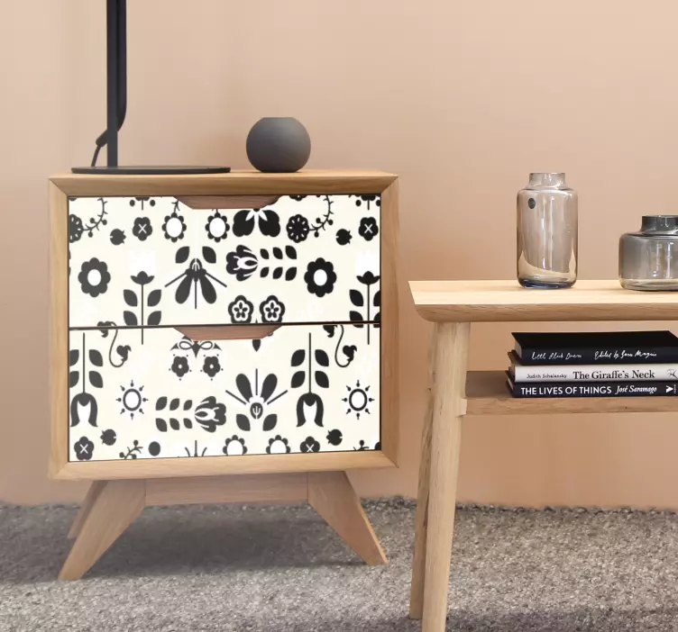 Vinilo para mueble Patrón de arte popular de manos en blanco y ne - TenVinilo