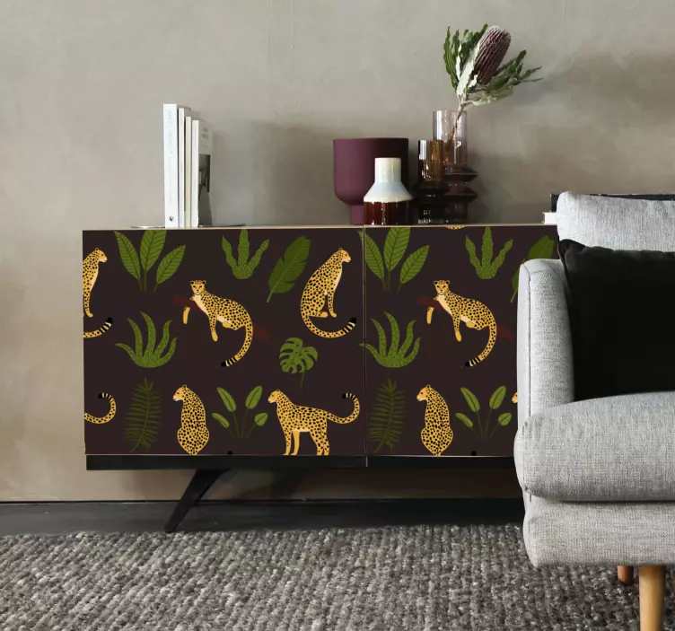 Vinilo para mueble Patrón de leopardo salvaje y botánico oscuro - TenVinilo