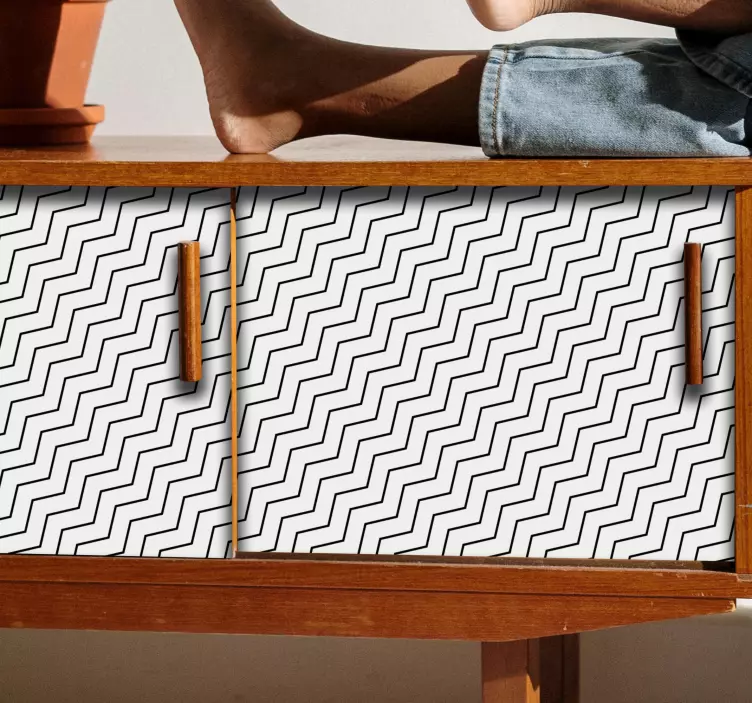 Vinilo para mueble Zig zag negro fino sobre fondo beige - TenVinilo
