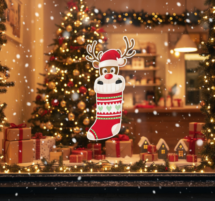 Vinilo navideño calcetín de reno - TenVinilo