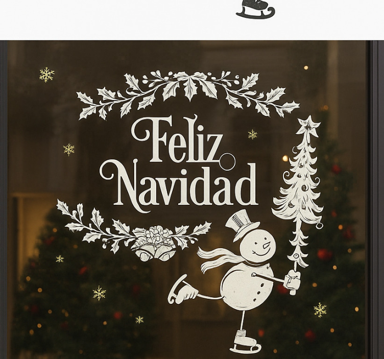 Vinilo navideño feliz navidad con muñeco de nieve - TenVinilo