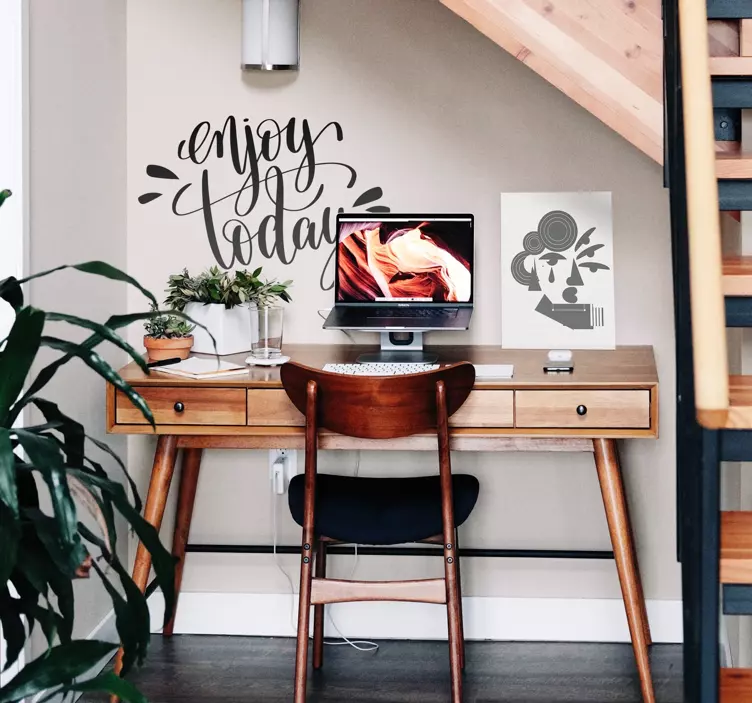 Vinilo oficina disfruta hoy frase motivacional - TenVinilo