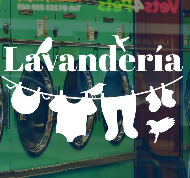 Vinilo escaparate Ropa de lavandería con pájaros - TenVinilo