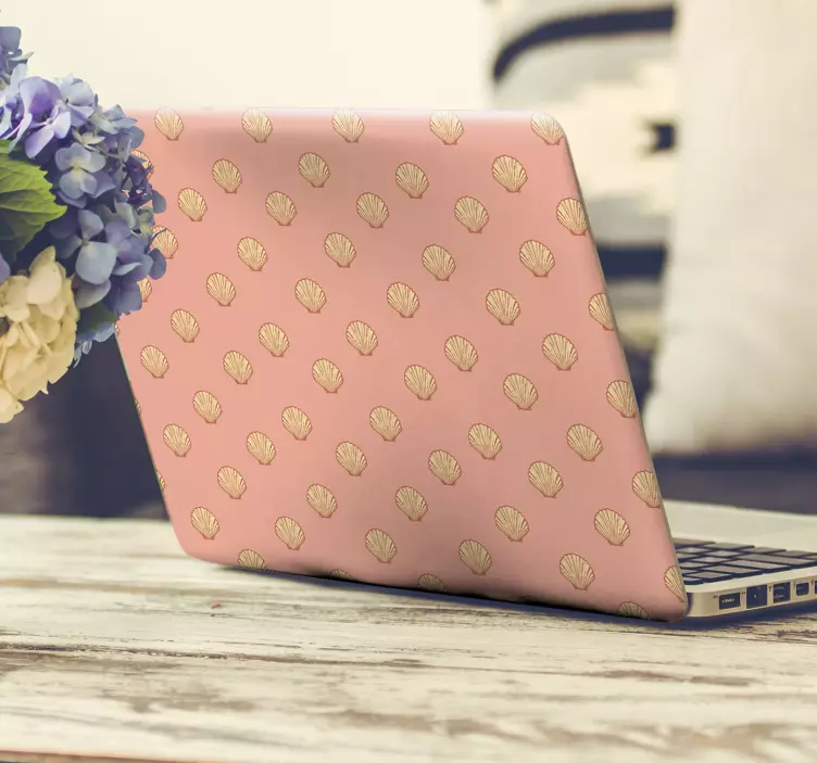 Vinilo para portátiles rosa patrón conchas - TenVinilo