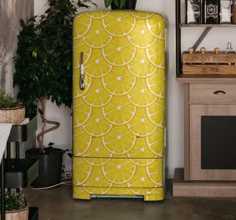 Vinilo para nevera concepto rodaja de limón - TenVinilo
