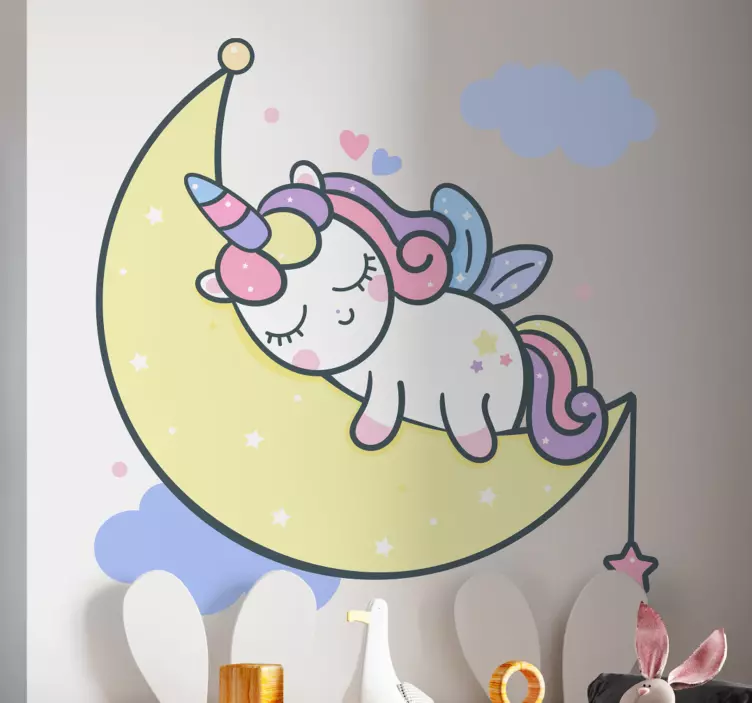 Vinilo infantil unicornio dibujado en la luna - TenVinilo