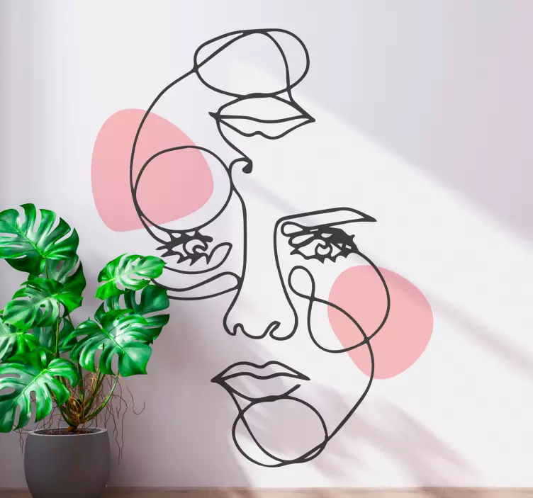 Vinilo pared Rostro de mujer líneas mínimas - TenVinilo