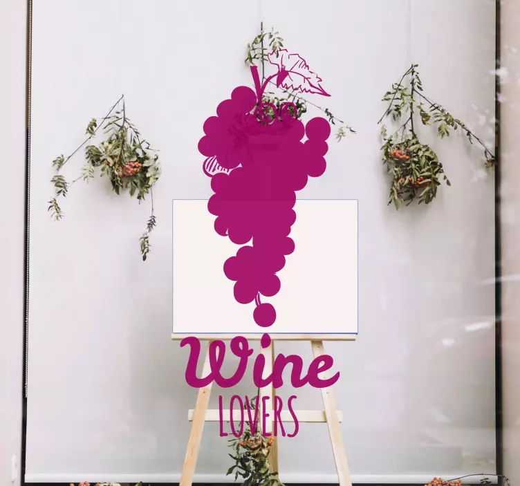 Vinilo bar frase amantes vino con uvas - TenVinilo