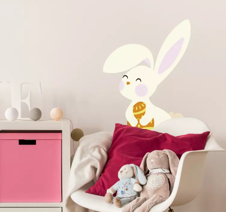 Vinilo pared conejo de Pascua con huevo - TenVinilo