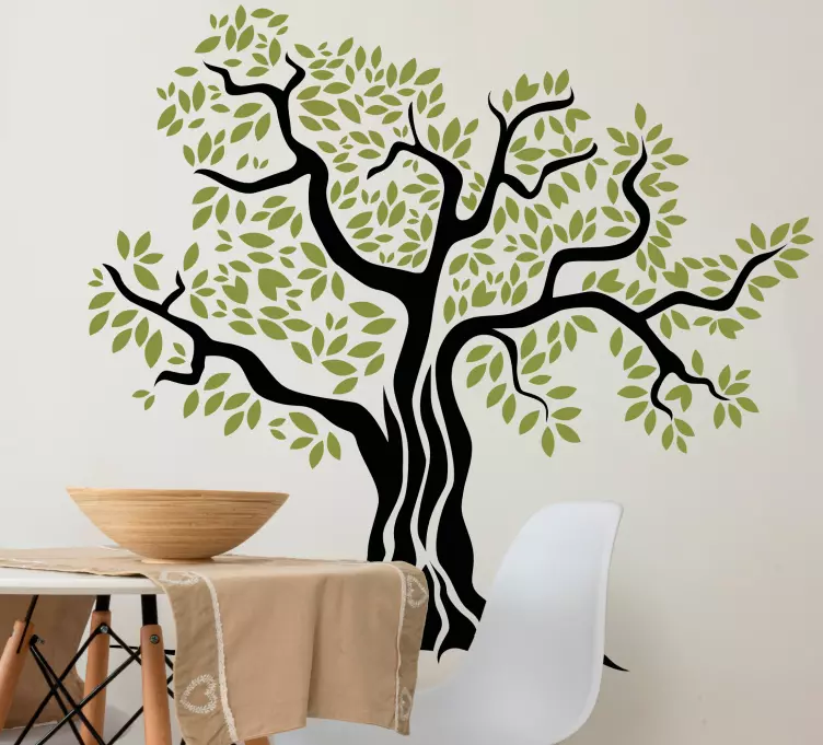 Vinilo dormitorio Olivo negro con hojas verdes - TenVinilo