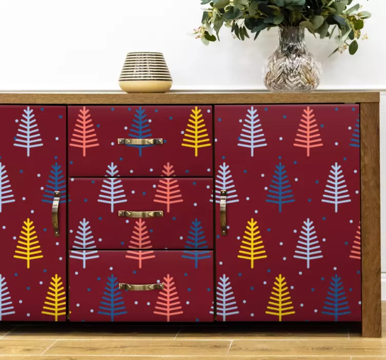 Vinilo navideño patrón de pinos coloridos - TenVinilo