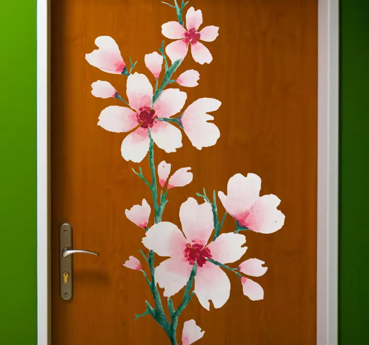 Vinilo para puerta Lindo diseño de flores blancas - TenVinilo