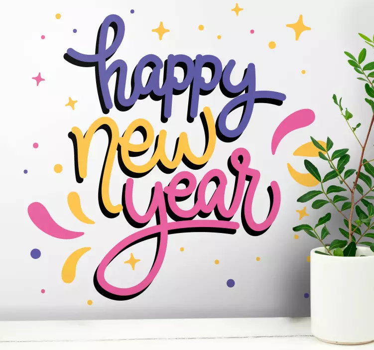 Vinilo navideño felicitaciones coloridas de año nuevo - TenVinilo