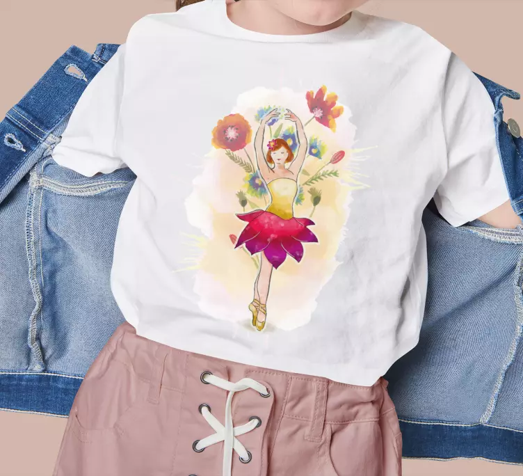 Camiseta personalizada bailarina con vestido de flores - TenVinilo