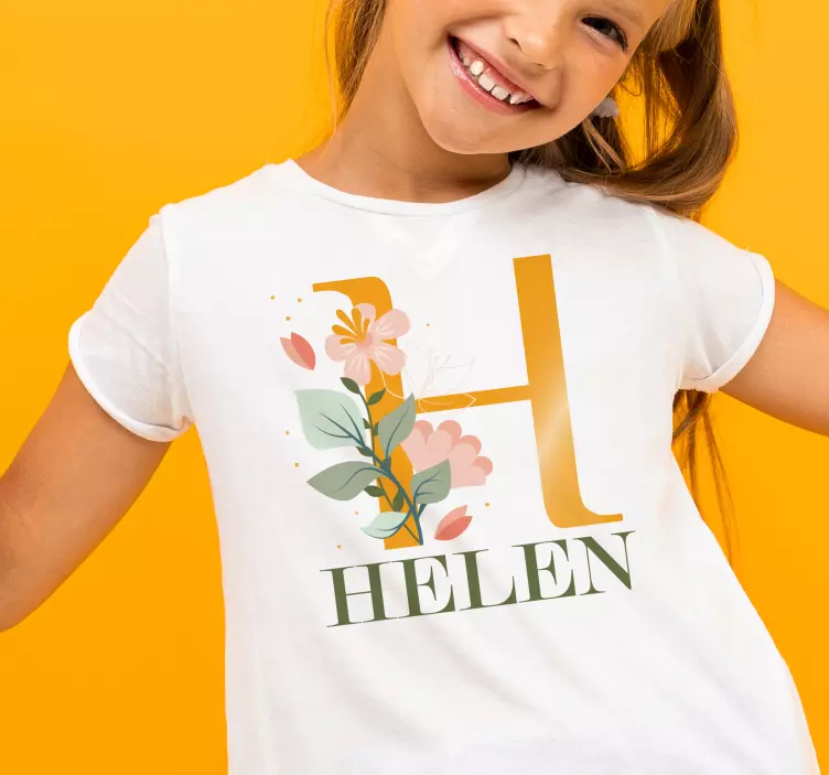 Camiseta infantil inicial con nombre y flores - TenVinilo