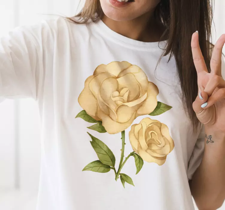 Camiseta con flor rosa dorada - TenVinilo