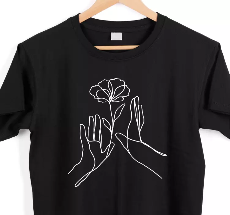 Camiseta personalizada de arte de línea de flor de mano - TenVinilo