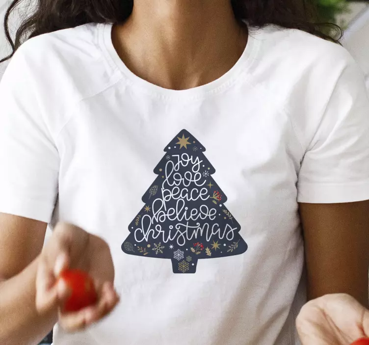 Camiseta frase árbol felicidad navideña - TenVinilo