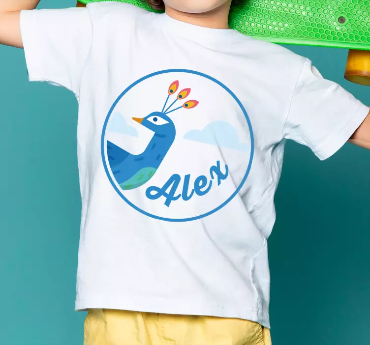 Camiseta niños pavo real con nombre - TenVinilo