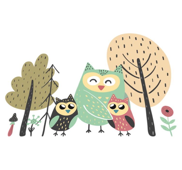 Alfombra vinílica de animales búhos coloridos en árbol - TenVinilo