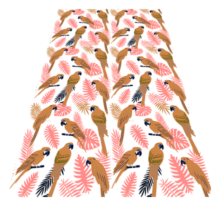 Alfombra vinílica de animales loros naranjas y flores rosas - TenVinilo