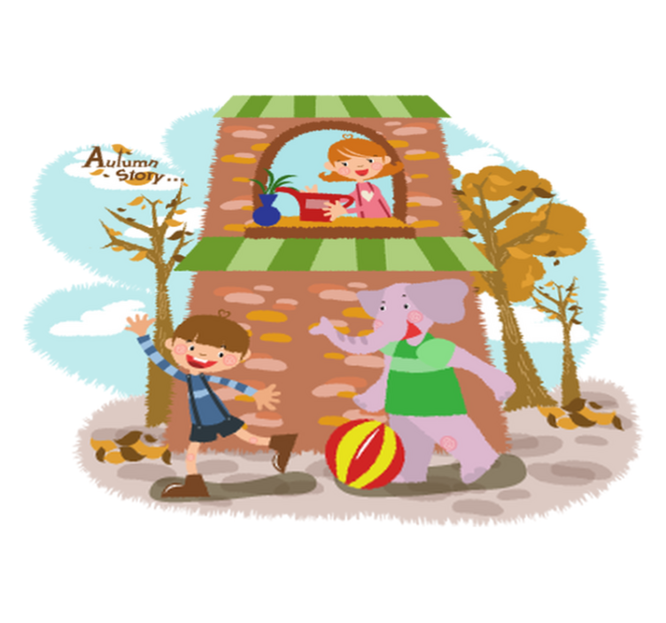 Alfombra vinílica de animales elefante y niños jugando - TenVinilo