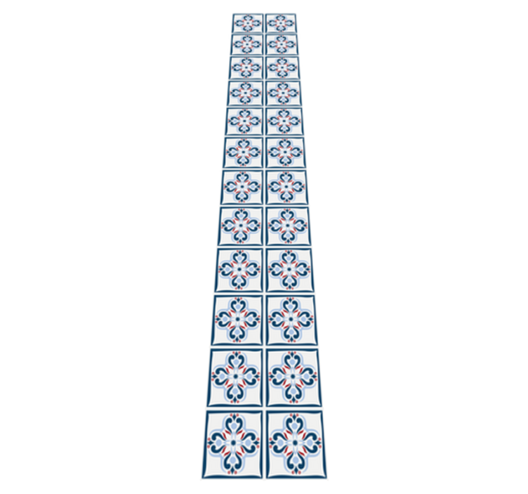Alfombra vinílica cocina azulejo portugués azul y rojo - TenVinilo